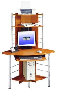 Deluxe Corner Tower Computer Workstation Desk   Honey Pine 
