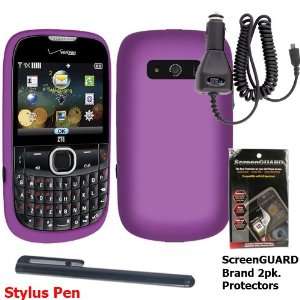 ZTE Adamant Purple Rubberized Snap on Cover, Heavy Duty Car Charger 