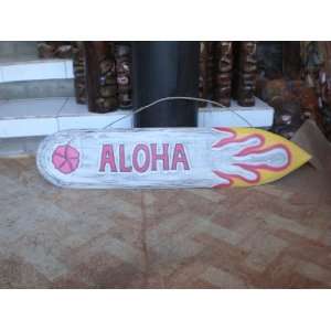  ALOHA W/ FLAME SURF SIGN 40   WEATHERED Patio, Lawn 