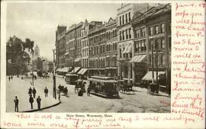 WORCESTER MA Trolley Street Scene c1910 Postcard  