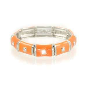  Orange Enamel and Crystal Stretch Bangle Bracelet Fashion 
