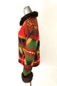 womens TASHA POLIZZI indian blanket wool jacket faux fur southwestern 