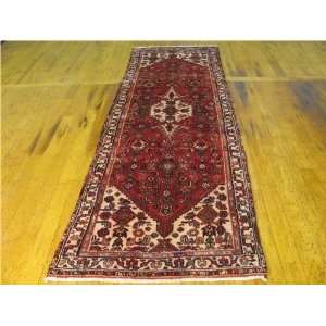  32 x 98 Red Persian Hand Knotted Wool Hamedan Runner Rug 