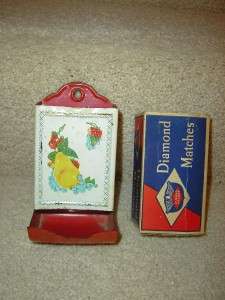   Metal Match Box Holder with Fruit and Original Box of Matches  
