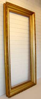 HUGE VICTORIAN c1880 Antique GOLD GESSO 18x43 Mirror Painting WOOD 