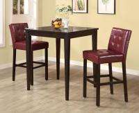New Three Piece Pub Table and 2 Tufted Red Wine Upholstered Chairs 