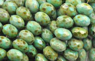TURQUOISE PICASSO FACETED RONDELLE CZECH GLASS BEADS 11MM  