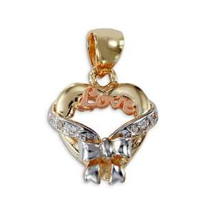   14k White Yellow Rose Gold Love Heart Ribbon Pendant: Jewelry