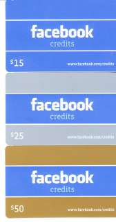 THREE DIFFERENT FACEBOOK GIFT CARD  