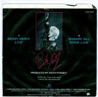BILLY IDOL MONY MONY LIVE 45 PS LISTEN TO IT NOW  