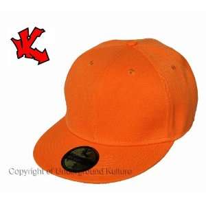    Plain Orange Fitted Flat Peak Baseball Cap 7 