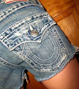 TRUE RELIGION Jeans JOEY BIG T Shorts 27 SeXY Denim Cut Offs Off WHITE 