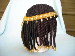 Costume Black Wig Cleopatra Braids Golden Trim Roman  