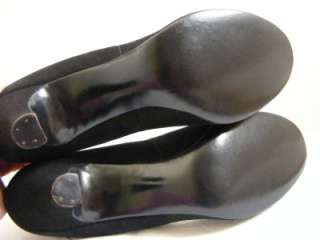 NOS vtg 40s 50s Black ALL Leather Peep Toe BOW Heels Pin Up Swing 6.5 