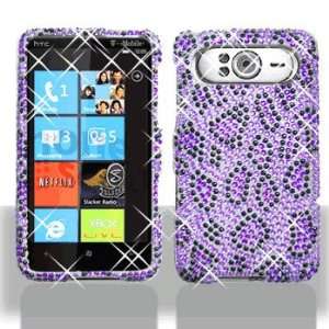  HTC HD7 Full Diamond Bling Purple Leopard Hard Case Snap 