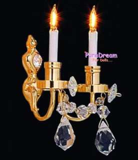 CRYSTAL ROYAL 112 Dollhouse 12V 2 Candle Wall Lamp Brass REAL LW001 