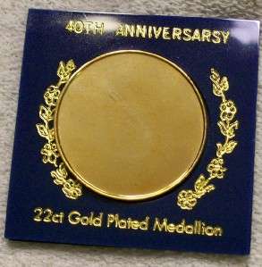 22ct GOLD PLATED MEDAL QUEEN ELIZABETH II 1952 1992 40YRS  