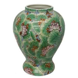 Eternal Lotus Temple Jar Flower Vase   Hand Painted Oriental Porcelain