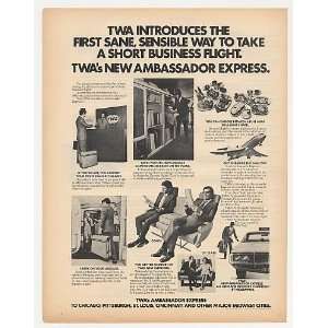  1972 TWA Airlines Ambassador Express Business Flight Print 