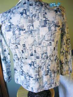 Vintage 70s TRISSI Womens CITYSCAPE DISCO TOP SMALL EXC  