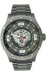 ED HARDY Mens Watch BRUTE White TIGER Face ~Black Dial ~SS ~Date 