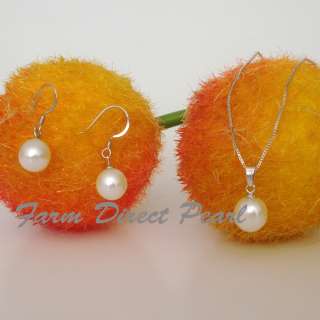 Genuine White Pearl Pendant Necklace Earring SET Silver  
