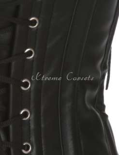 Victorian Black Leather Underbust Corset Steel Boned Tight Lacing Sz 