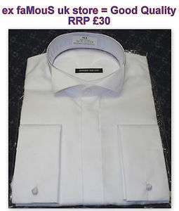 Mens WING COLLAR Dress Shirt White NON IRON Pure Cotton Double French 