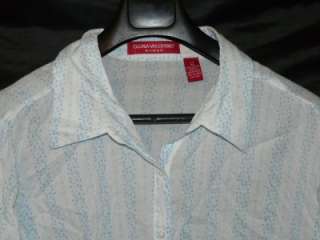 GV Gloria Vanderbilt 2X White Blue Light Weight Shirt Blouse 2XL 