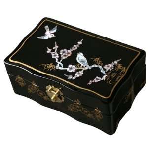   Gold Jewelry Box With Mirror   Bird & Plum Tree Design: Home & Kitchen