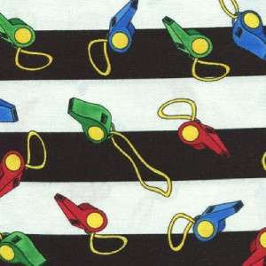 REFEREE STRIPES & WHISTLES SPORTS~Cotton Quilt Fabric  