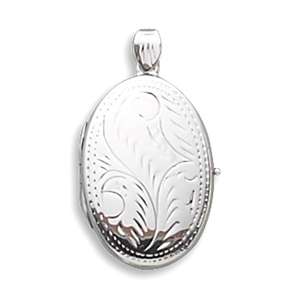 Large Etched Oval Locket Holds 2 Pictures Solid .925 Sterling Silver 