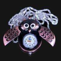 Fashion Red Bronze Owl Necklace Pocket Watch, A52  