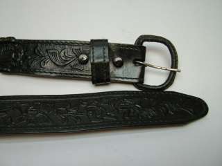 WESTERN COWBOY BLK LACED LEATHER CONCHO TOOLED BELT 32  