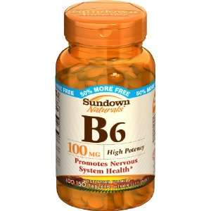 Sundown Naturals B6, High Potency, 100 mg, Vegetarian Formula, Tablets 