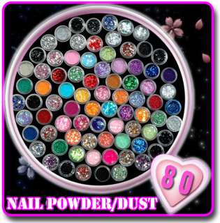 80 Color Glitter Paillette Spangles Nail Powder Dust  