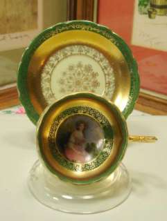 ROYAL VIENNA ACKERMAN DEMITASSE PORTRAIT CUP AND SAUCER BEE HIVE MARK 