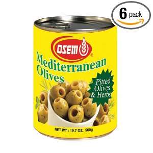 Osem Mediterranean Green Pitted Olives Herbs, 19.7 Ounce Cans (Pack of 
