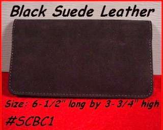 Made in USA BLACK Suede Leather CHECK BOOK COVER Grips & stays in 