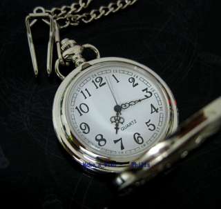  SILVER COLOR NUMBER WHITE DIAL MENS POCKET WATCH + FREE CHAIN  