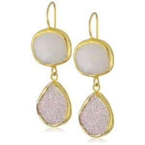   Double Shaped French Wire Moonstone White Drusy Earrings Jewelry