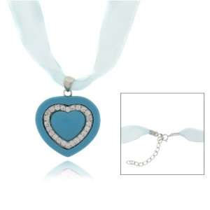  Sterling Silver Turquoise Heart Ribbon Necklace Jewelry