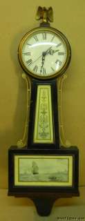 Antique Decorative Banjo Wall Clock Case Eagle Finial Flowers Seascape 