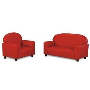   Vinyl Funky Overstuffed Child Sofa and Chair Set in Red Toys & Games