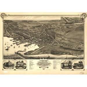  Historic Panoramic Map Birds eye view of the town of Nantucket 
