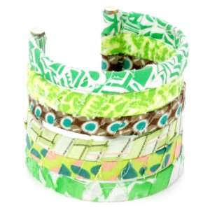 Lee Angel Safina Hand wrapped Multi Colored Green Fabric Cuff 