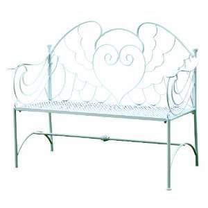  Napco White Metal Bench with Angel Wing Back Rest Patio 