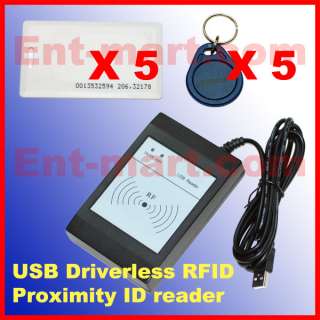 USB 125Khz RFID Proximity ID Reader +5 Cards+5 keyrings  