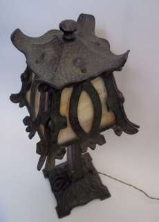 VINTAGE 1900,ARTS & CRAFTS WROUGHT IRON SLAG GLASS LAMP  