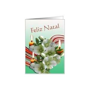 Feliz Natal   Portuguese Merry Christmas, Lenten Rose with Candles 